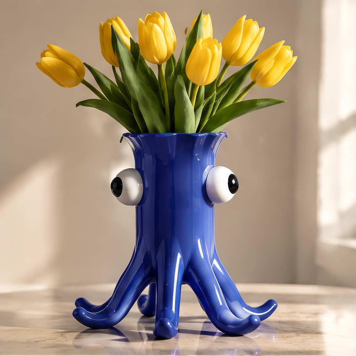 LOVINAYIY Blue Octopus Vase - bold details top view smooth finish