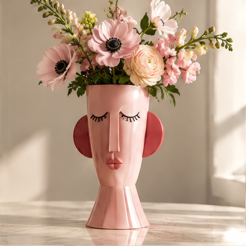 LOVINAYIY Pink Face Vase - all angles beautiful unique silhouette side view