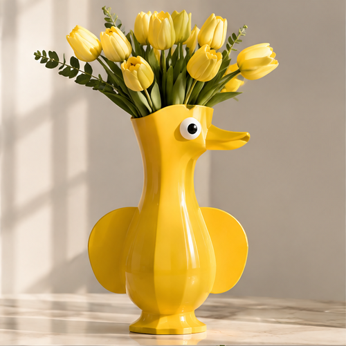 LOVINAYIY Yellow Duck Vase with yellow tulips - brings life to any space lifestyle