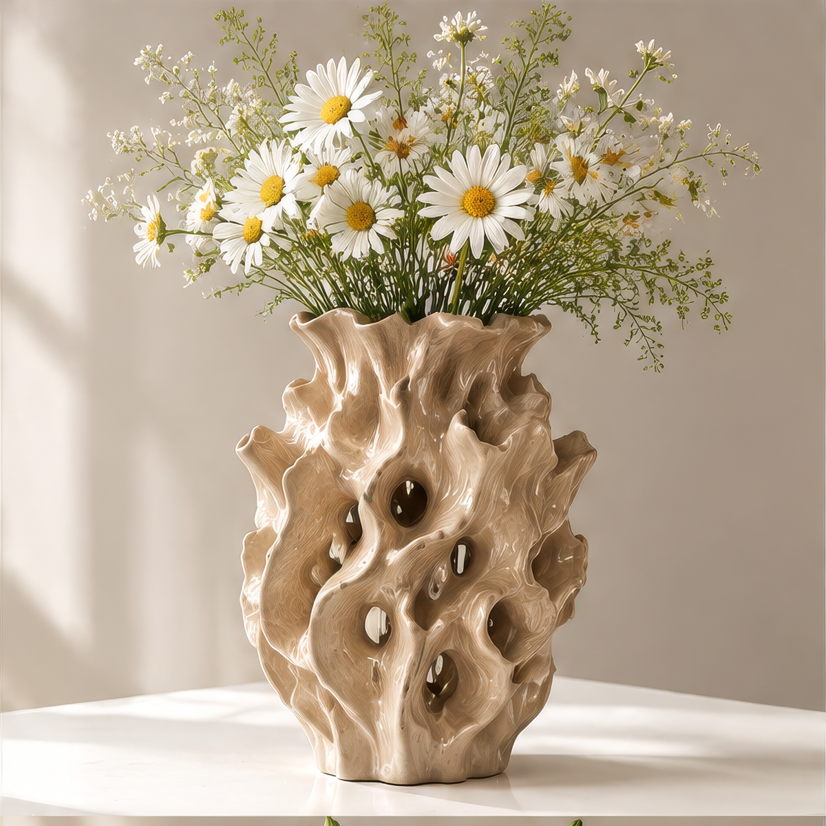 LOVINAYIY Beige Organic Coral Texture Ceramic Vase - sculptural silhouette statement piece lifestyle