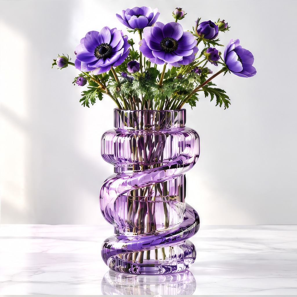 LOVINAYIY Purple Twisted Crystal Glass Vase - artistry in glass lifestyle shot