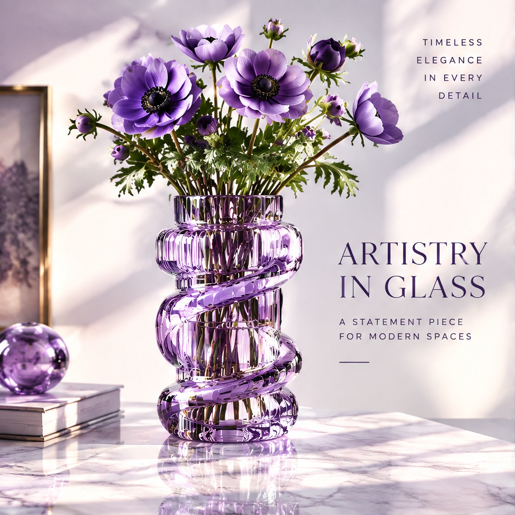 LOVINAYIY Purple Twisted Crystal Glass Vase - more than a vase lifestyle