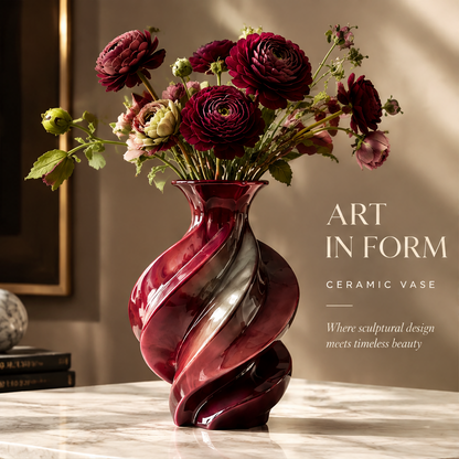 LOVINAYIY Burgundy Twisted Spiral Ceramic Vase - more than a vase a lifetime piece luxury lifestyle