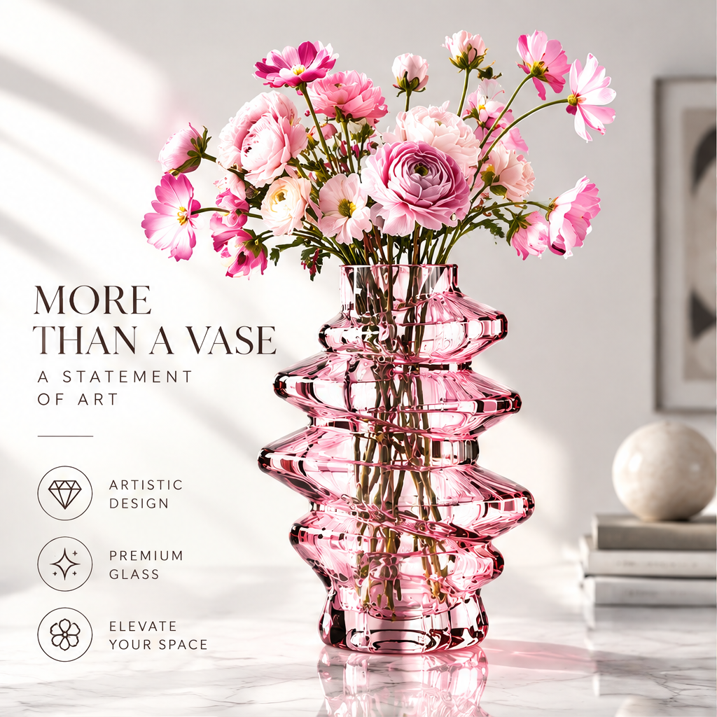 LOVINAYIY Pink Spiral Sculptural Glass Vase