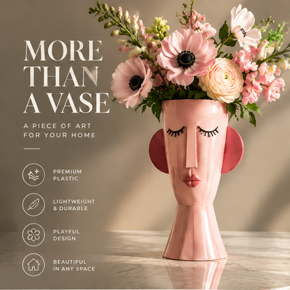 LOVINAYIY Pink Face Vase - bring joy home lifestyle shot with pink florals