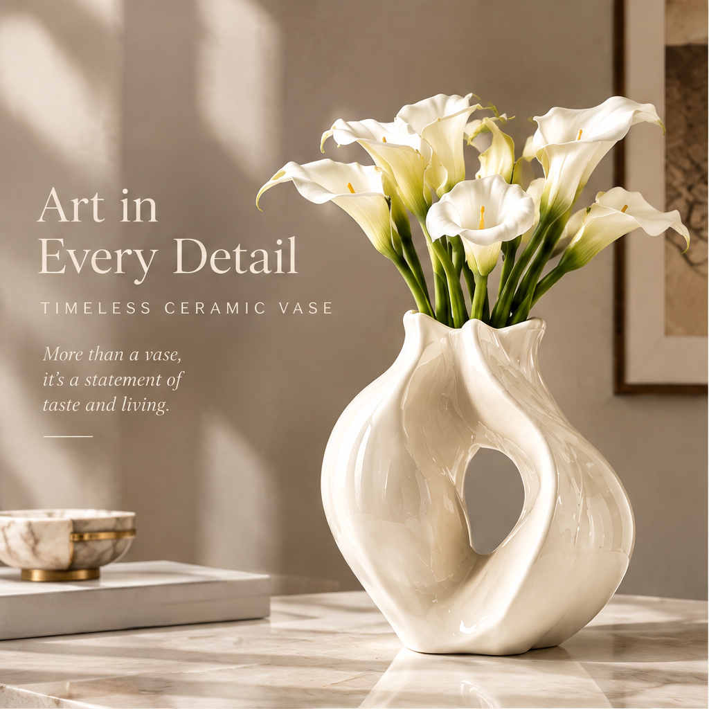 LOVINAYIY White Sculptural Loop Ceramic Vase - a sculptural icon for your home lifestyle