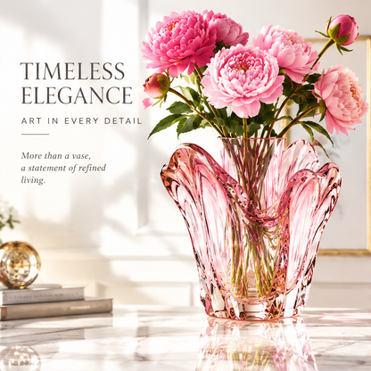LOVINAYIY Pink Petal Bloom Crystal Glass Vase - bloom in glass top view