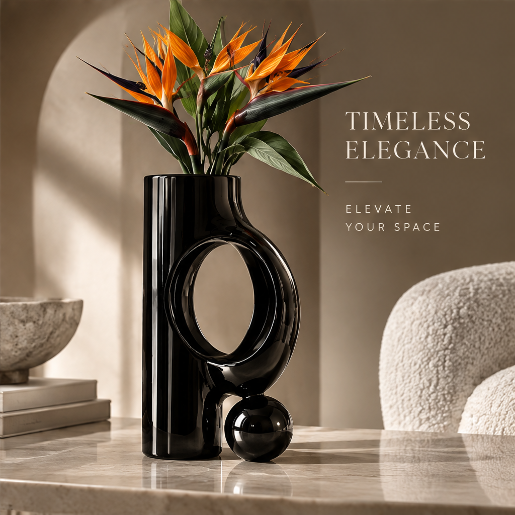 LOVINAYIY Black Geometric Circle Ceramic Vase - timeless elegance elevate your space living room lifestyle