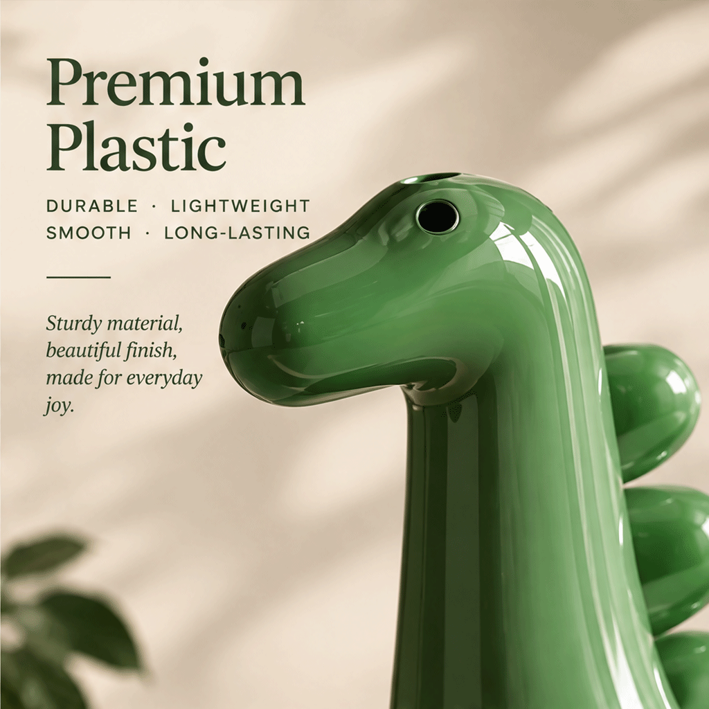 LOVINAYIY Green Dinosaur Vase with white daisies - clean light background side view