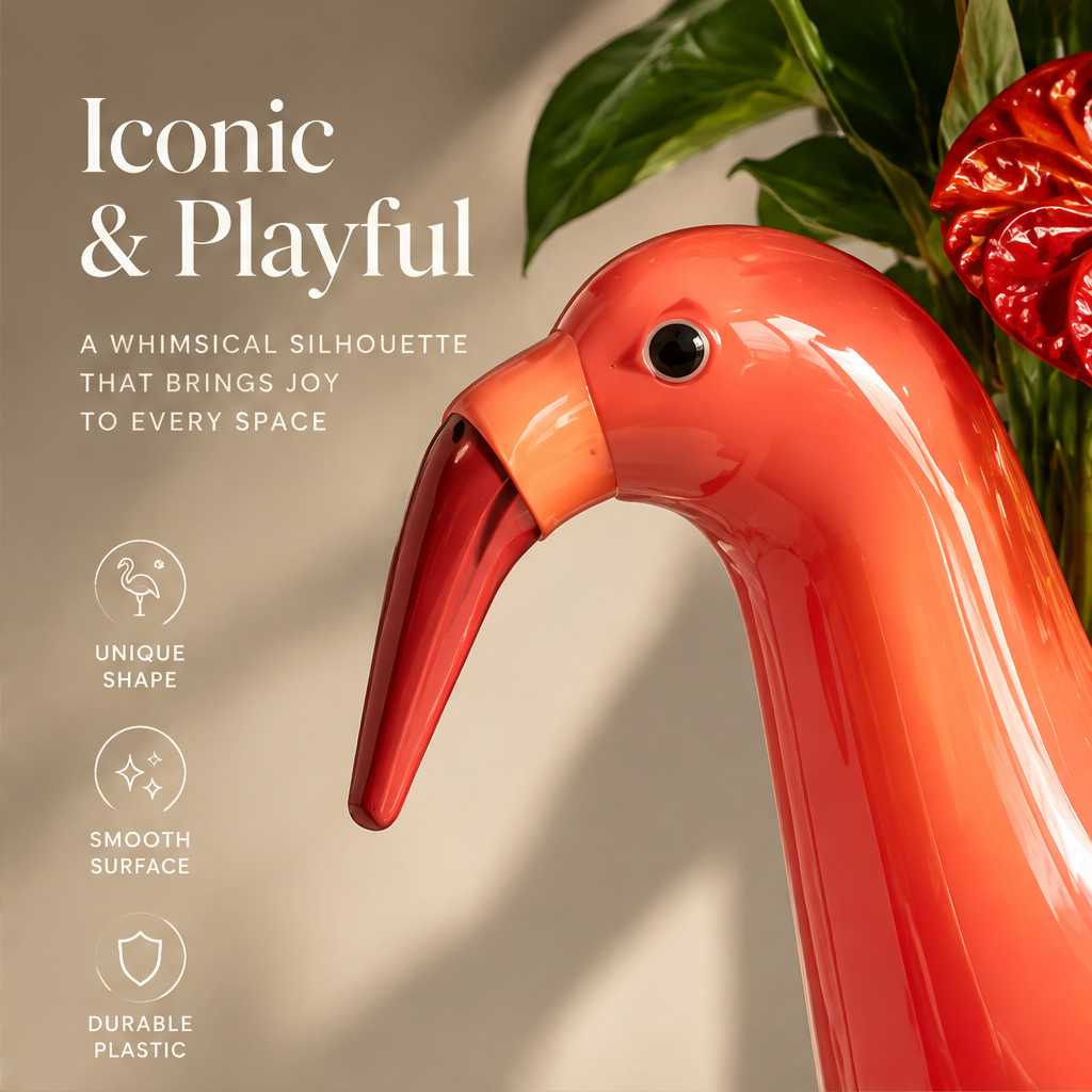LOVINAYIY Coral Flamingo Vase with red anthurium flowers - clean light background front view