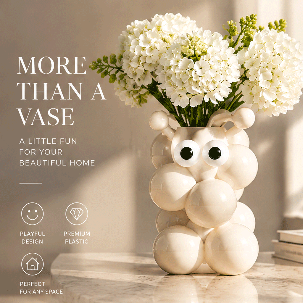 LOVINAYIY White Bubble Bear Vase - quality in every detail googly eyes close-up