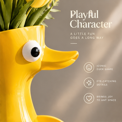 LOVINAYIY Yellow Duck Vase with yellow tulips - thoughtful design detail shot