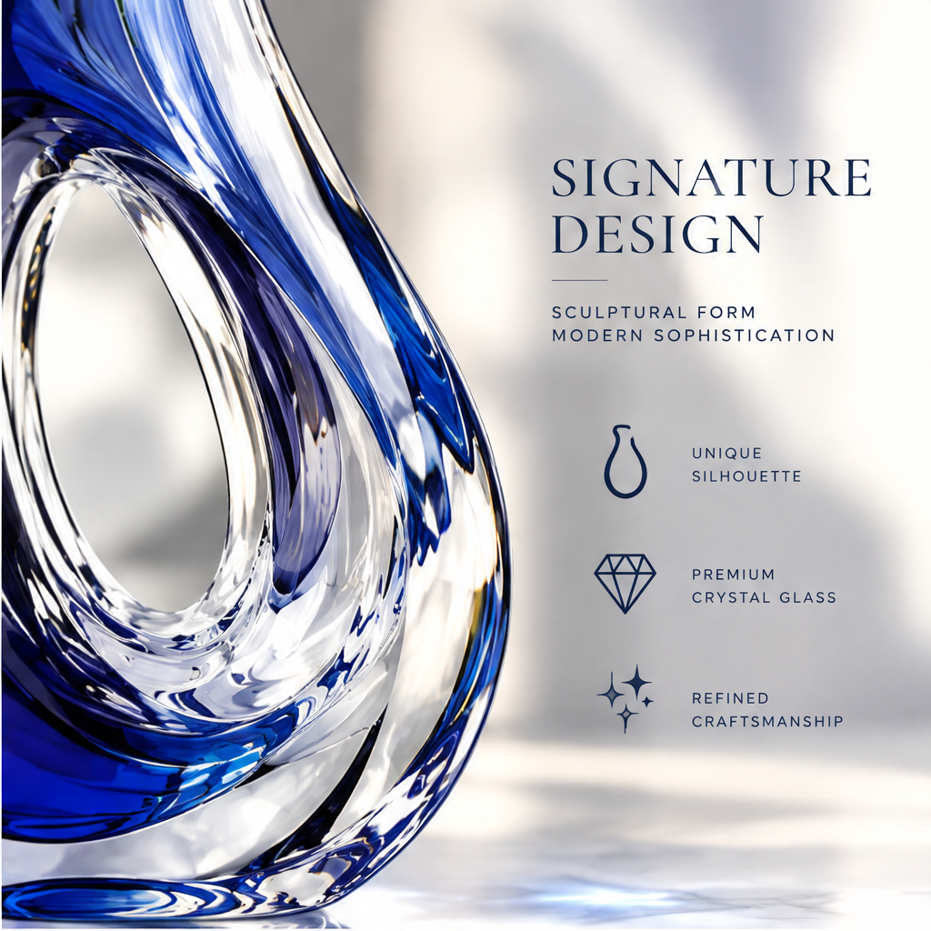 LOVINAYIY Blue Teardrop Hollow Ring Crystal Glass Vase - art in glass lifestyle with hydrangeas