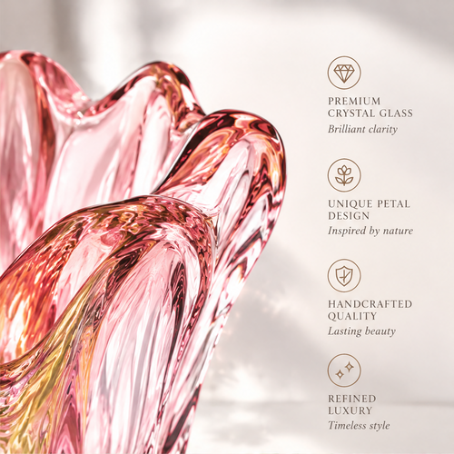 LOVINAYIY Pink Petal Bloom Crystal Glass Vase with pink peonies - clean white background