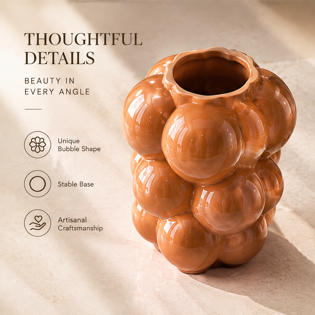 LOVINAYIY Caramel Bubble Ball Ceramic Vase - thoughtful details beauty in every angle detail shot