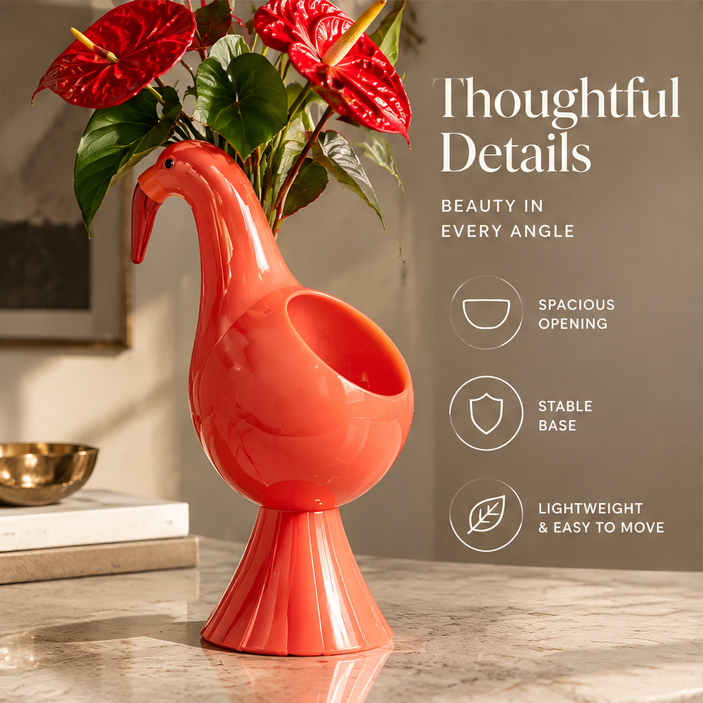 LOVINAYIY Coral Flamingo Vase - thoughtful details spacious opening stable base