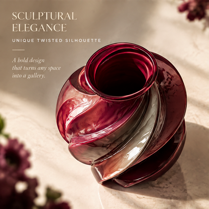 LOVINAYIY Burgundy Twisted Spiral Ceramic Vase - art in form ceramic vase living room lifestyle