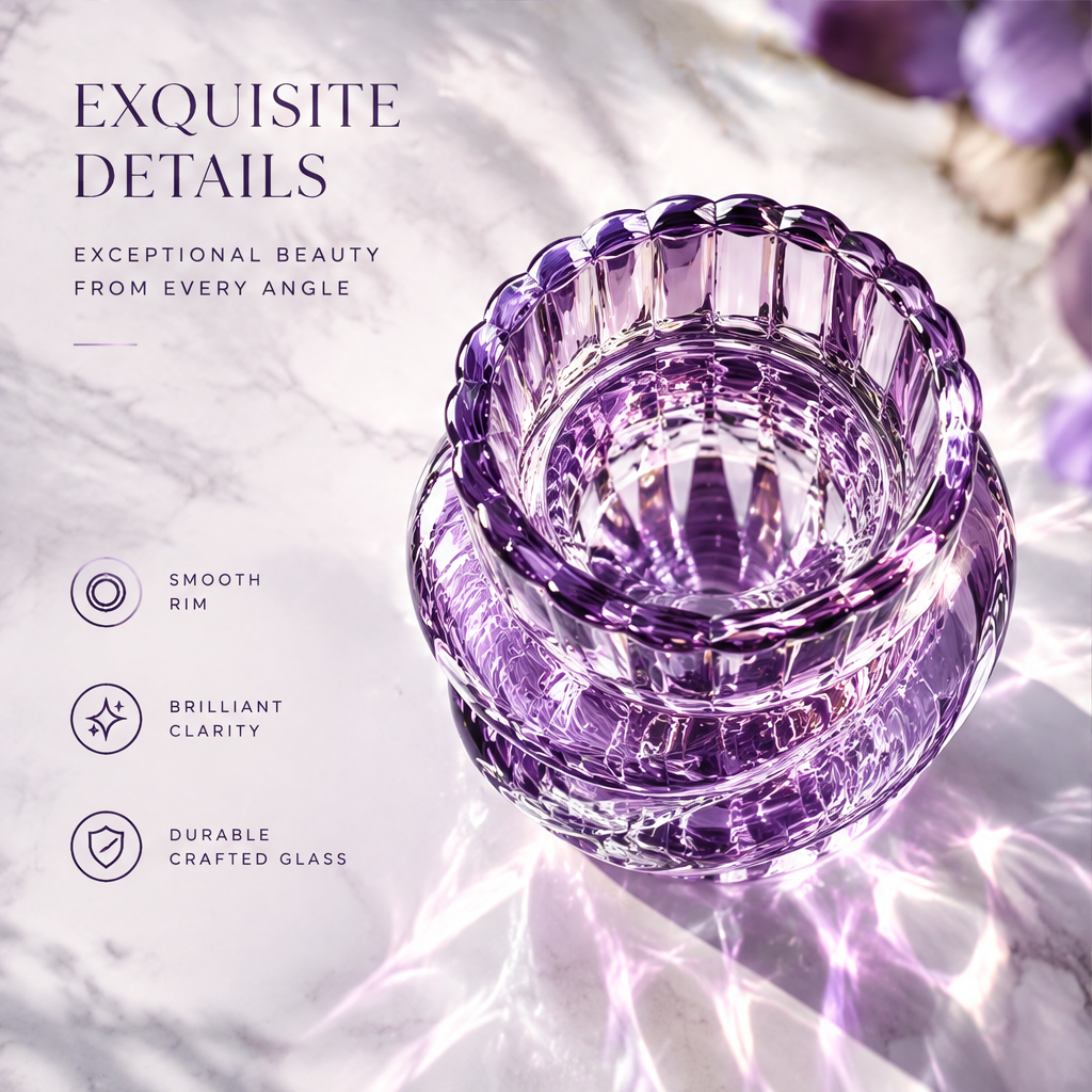 LOVINAYIY Purple Twisted Crystal Glass Vase with purple anemones - clean white background