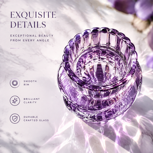 LOVINAYIY Purple Twisted Crystal Glass Vase with purple anemones - clean white background
