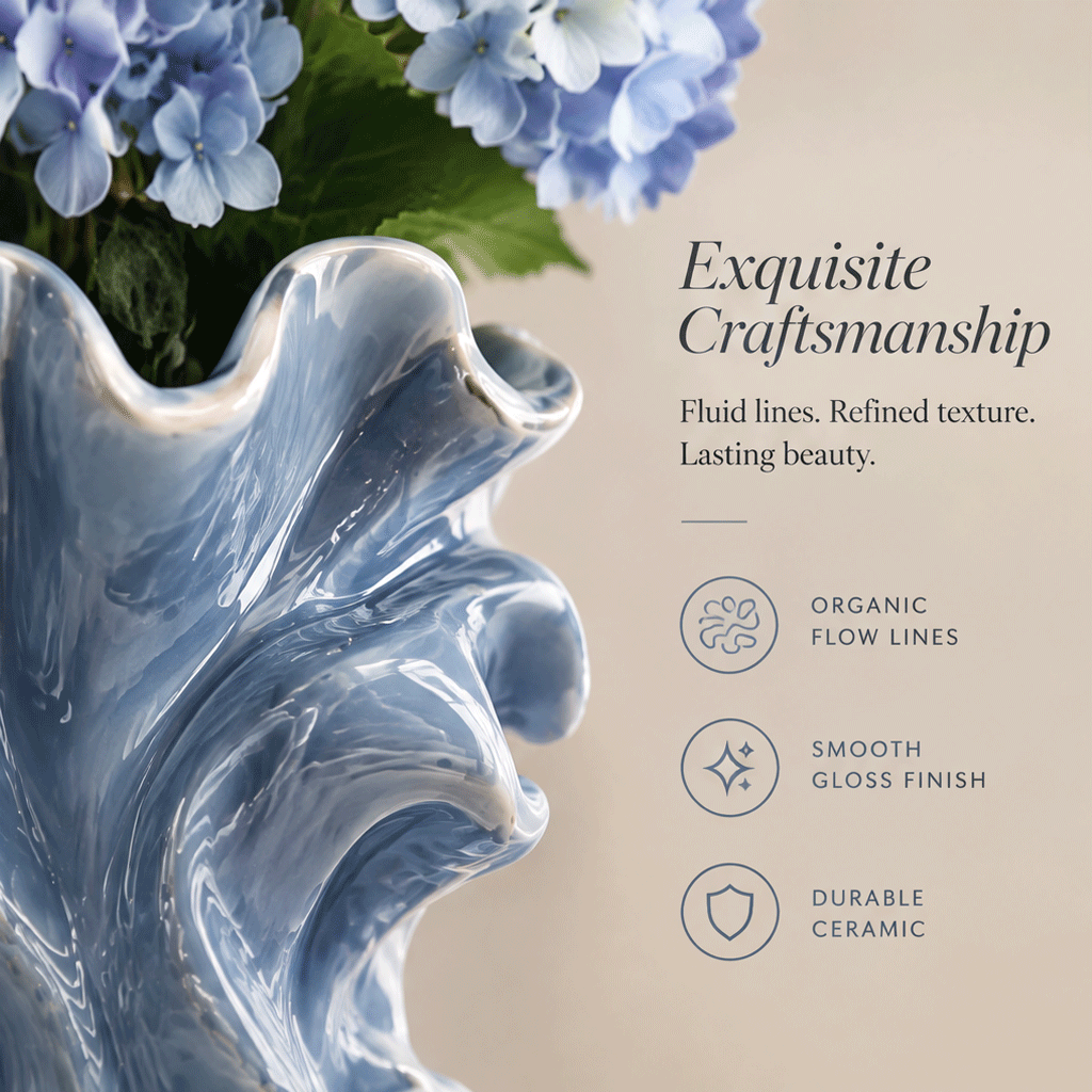 LOVINAYIY Blue Ripple Wave Ceramic Vase - art in every detail sculptural vase for modern living lifestyle
