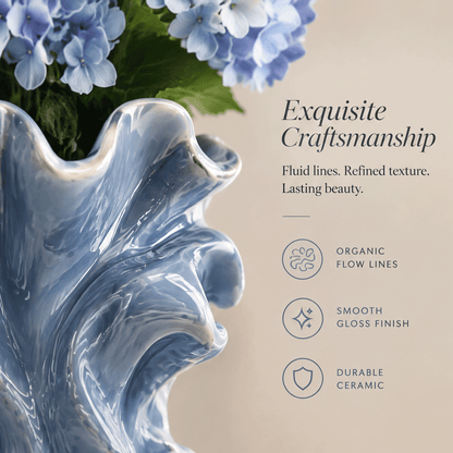 LOVINAYIY Blue Ripple Wave Ceramic Vase - art in every detail sculptural vase for modern living lifestyle