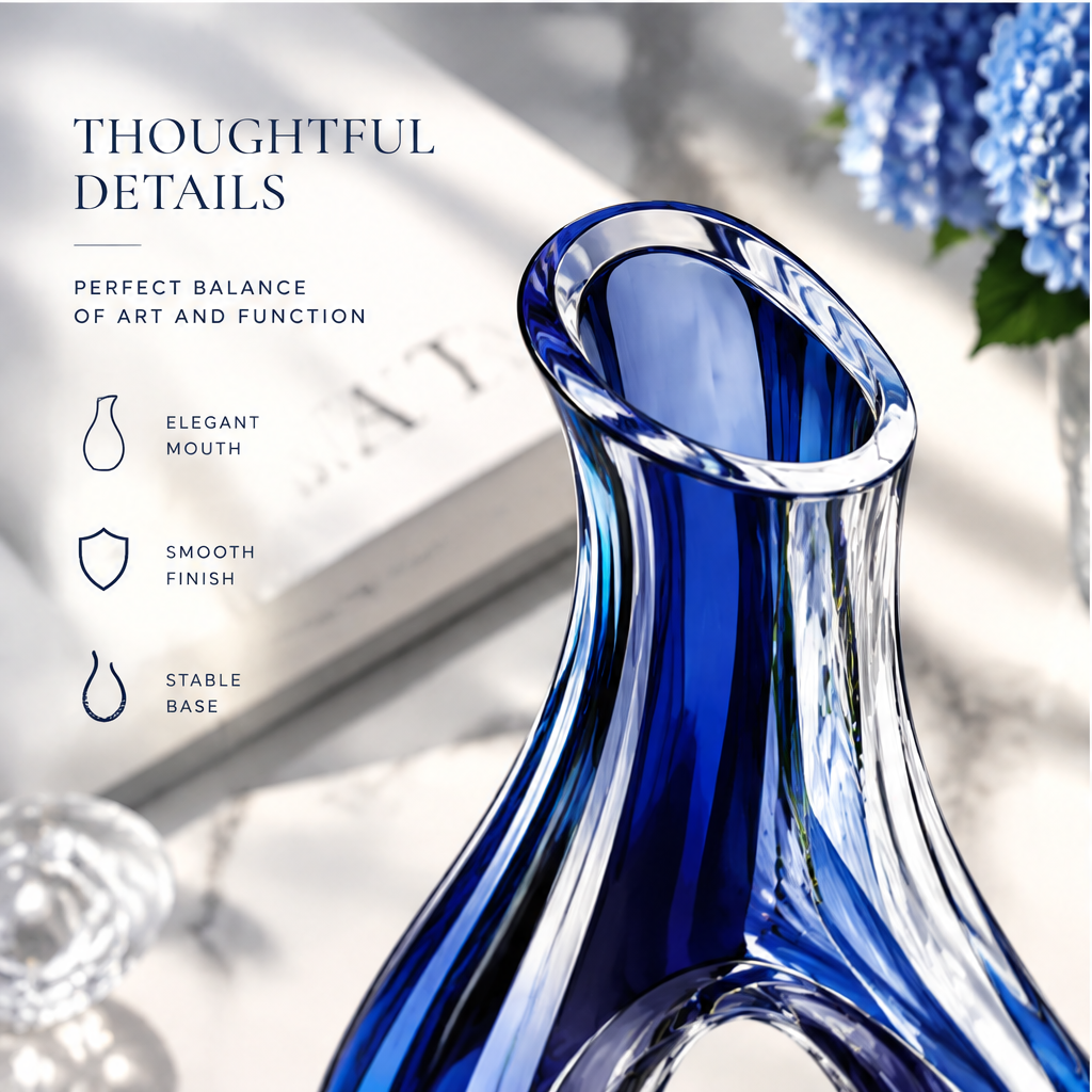LOVINAYIY Blue Teardrop Hollow Ring Crystal Glass Vase - signature design detail close-up
