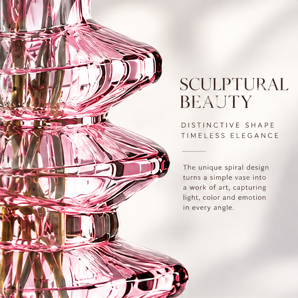 LOVINAYIY Pink Spiral Sculptural Glass Vase