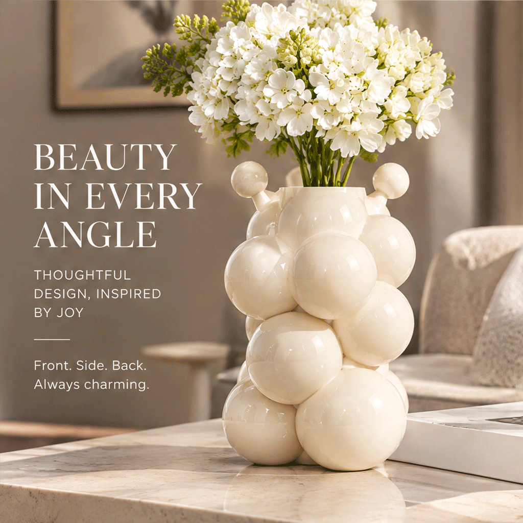 LOVINAYIY White Bubble Bear Vase - unique bubble shape antenna and eyes detail