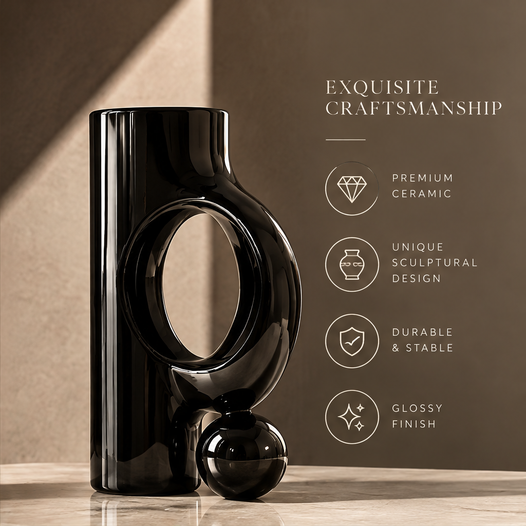 LOVINAYIY Black Geometric Circle Ceramic Vase - modern art in ceramic more than a vase a statement lifestyle