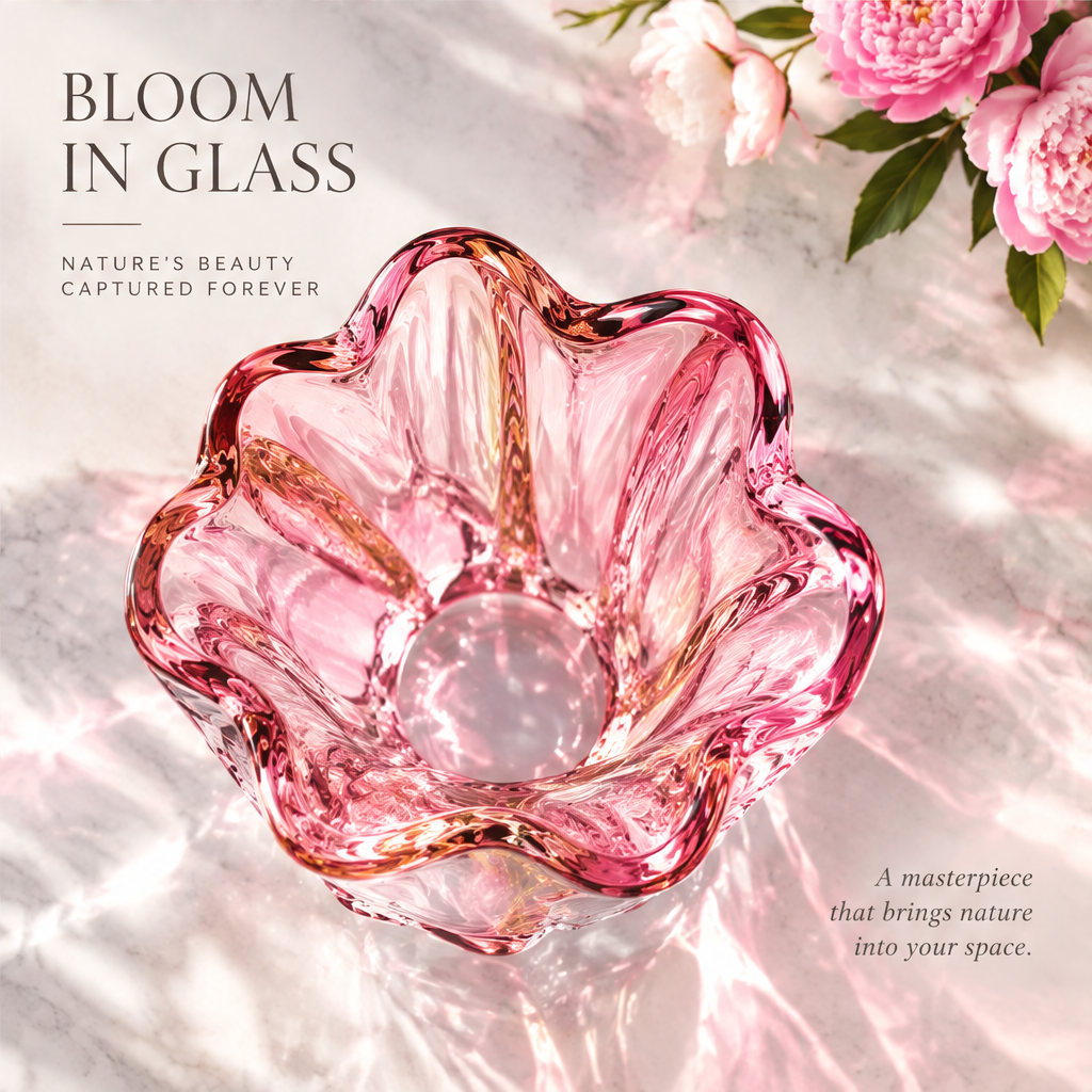 LOVINAYIY Pink Petal Bloom Crystal Glass Vase - premium crystal glass petal detail close-up