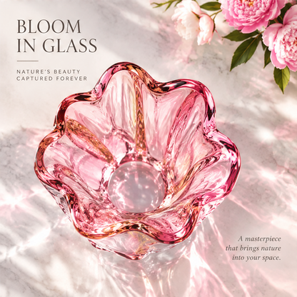LOVINAYIY Pink Petal Bloom Crystal Glass Vase - premium crystal glass petal detail close-up