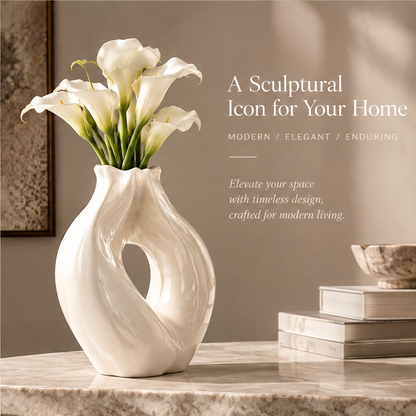 LOVINAYIY White Sculptural Loop Ceramic Vase - distinctive sculptural design loop silhouette close-up
