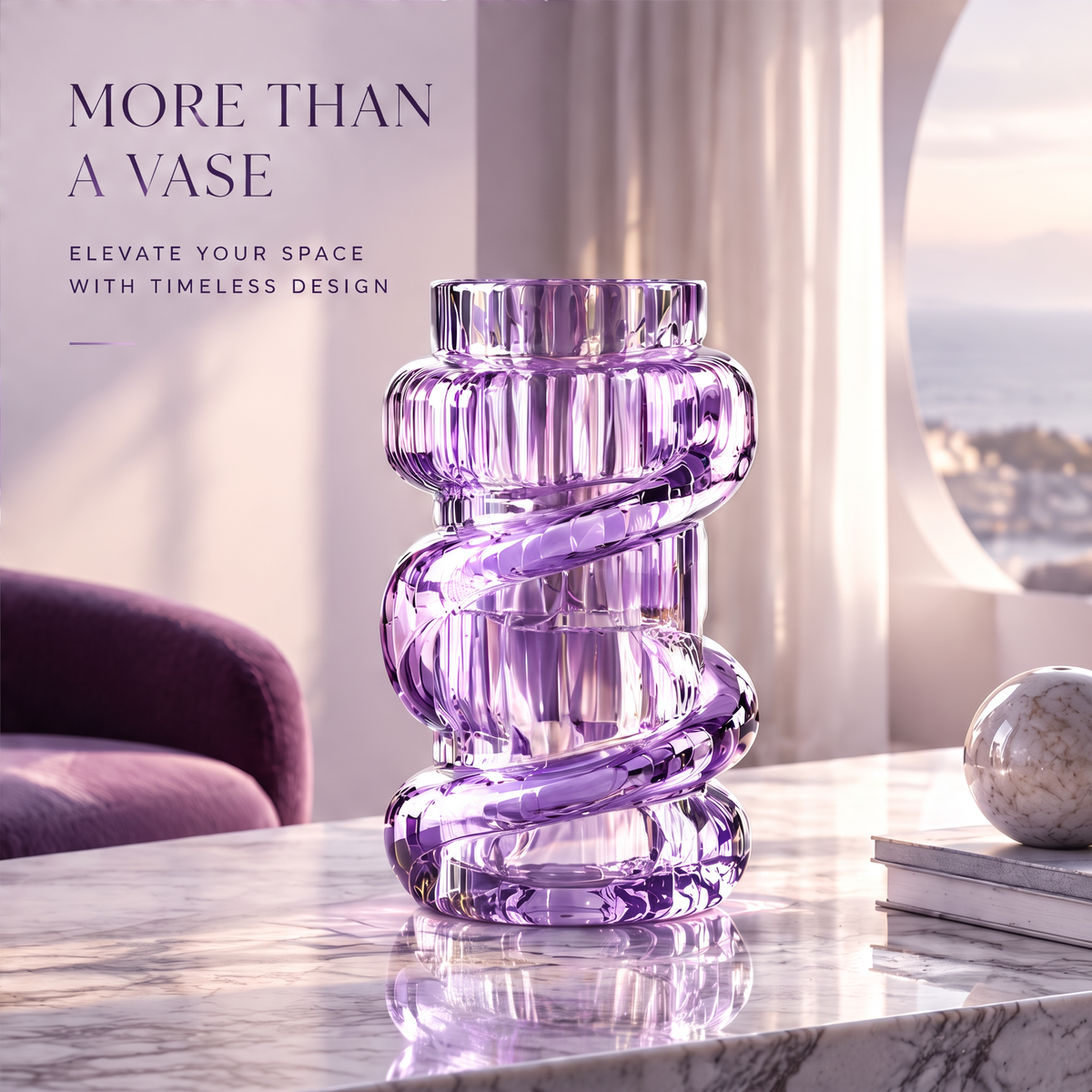LOVINAYIY Purple Twisted Crystal Glass Vase - unique sculptural form detail