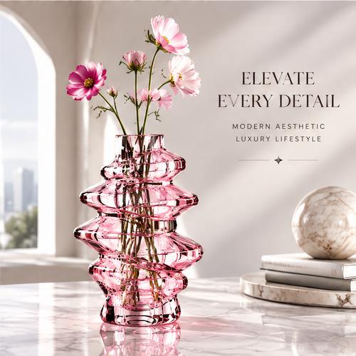 LOVINAYIY Pink Spiral Sculptural Glass Vase