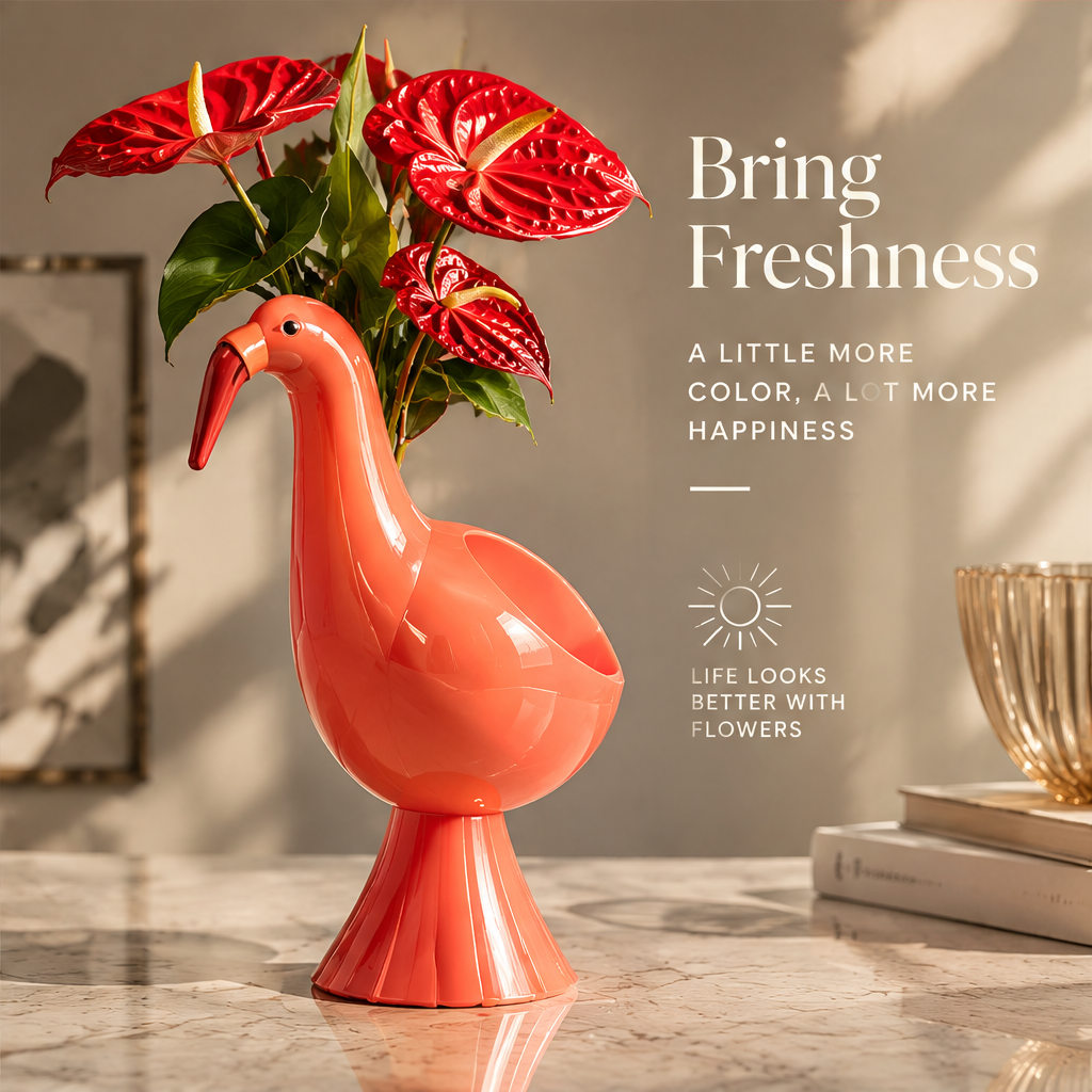 LOVINAYIY Coral Flamingo Vase - iconic and playful head beak detail close-up