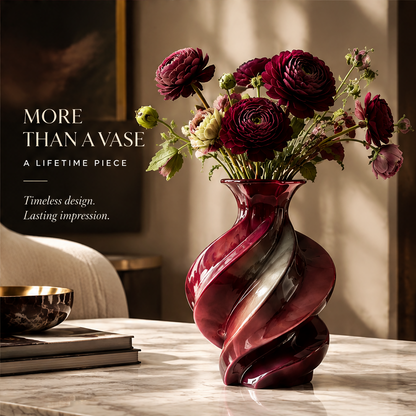LOVINAYIY Burgundy Twisted Spiral Ceramic Vase - exquisite craftsmanship handcrafted ceramic glaze detail close-up