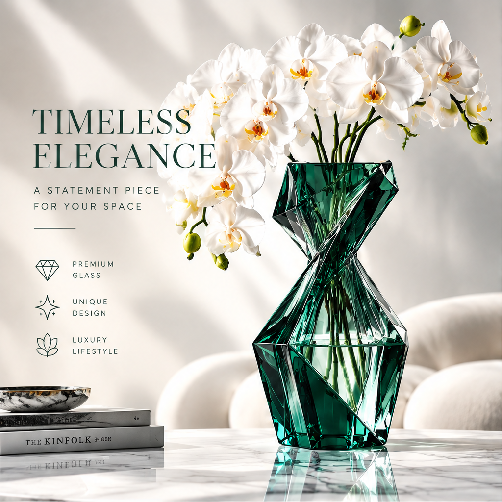 LOVINAYIY Emerald Geometric Twist Glass Vase - unique twist design feature shot