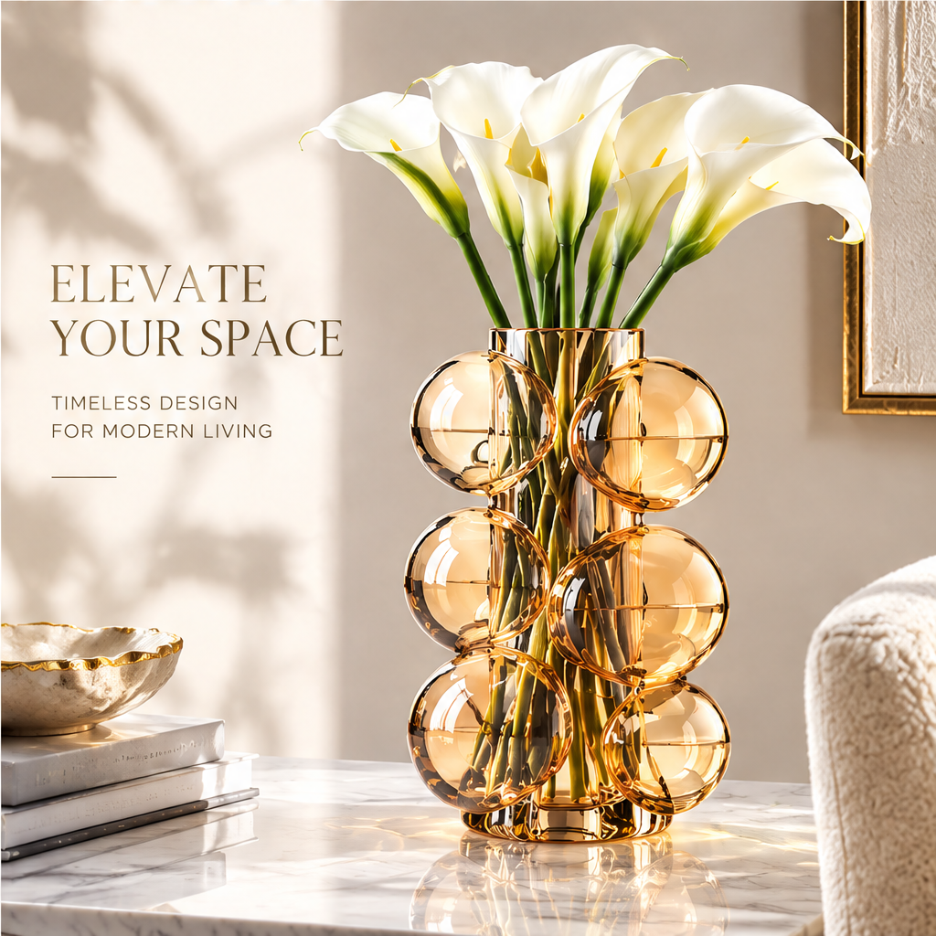 LOVINAYIY Amber Bubble Glass Vase - exquisite craftsmanship detail close-up